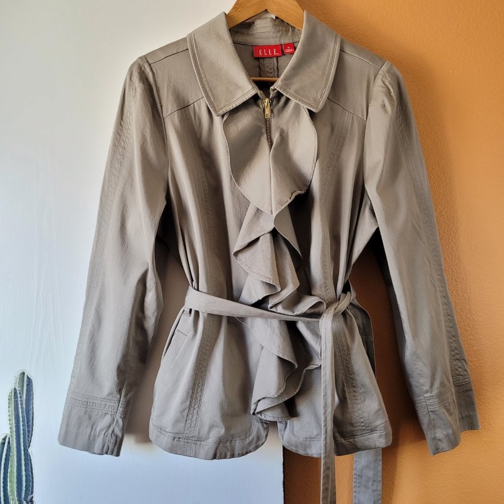 Elle Beige Ruffle Front Cape Jacket - Picture 14 of 14